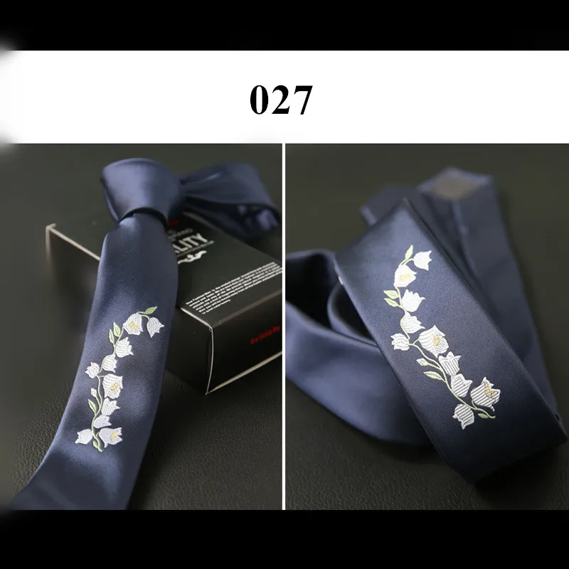 Вышитый черный красный позиционирующий мужской галстук с вышивкой Корейская версия британских узких галстуков 5 см 6 см трендовые аксессуары для галстука - Цвет: 027