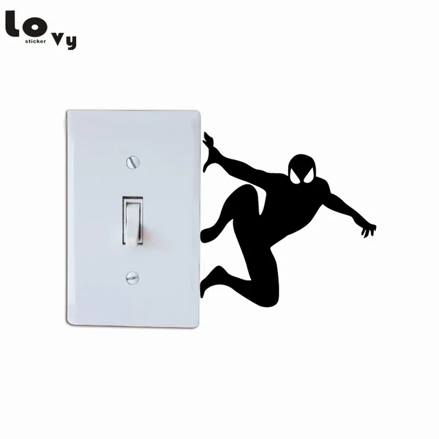 Creative Spiderman Silhouette Light Switch Sticker Cartoon Superhero Wall Stickers for Kids Room Home Decor