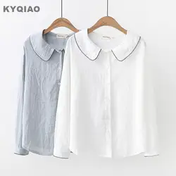 KYQIAO blusas mujer de moda 2019 Мори девушки осень зима Япония стиль сладкий с длинным рукавом Питер Пэн воротник сплошной блузка blusa