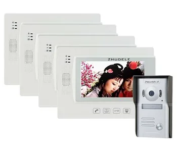 

ZHUDELE Home Security Video Intercom 7"Touch Key LCD Video Door Phone + 700TVL IR Camera , Support IP Camera 1Camera+4Monitors