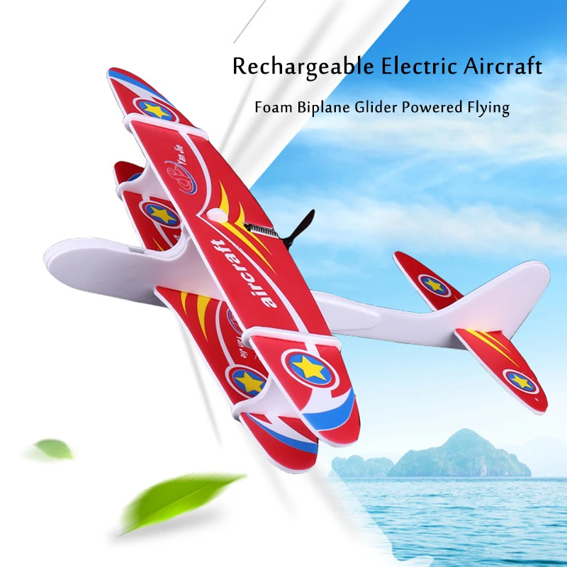 

2019 NEW DIY Rechargeable Electric Biplane Glider Foam Model Science Educational Toys For Children Out Door Funny