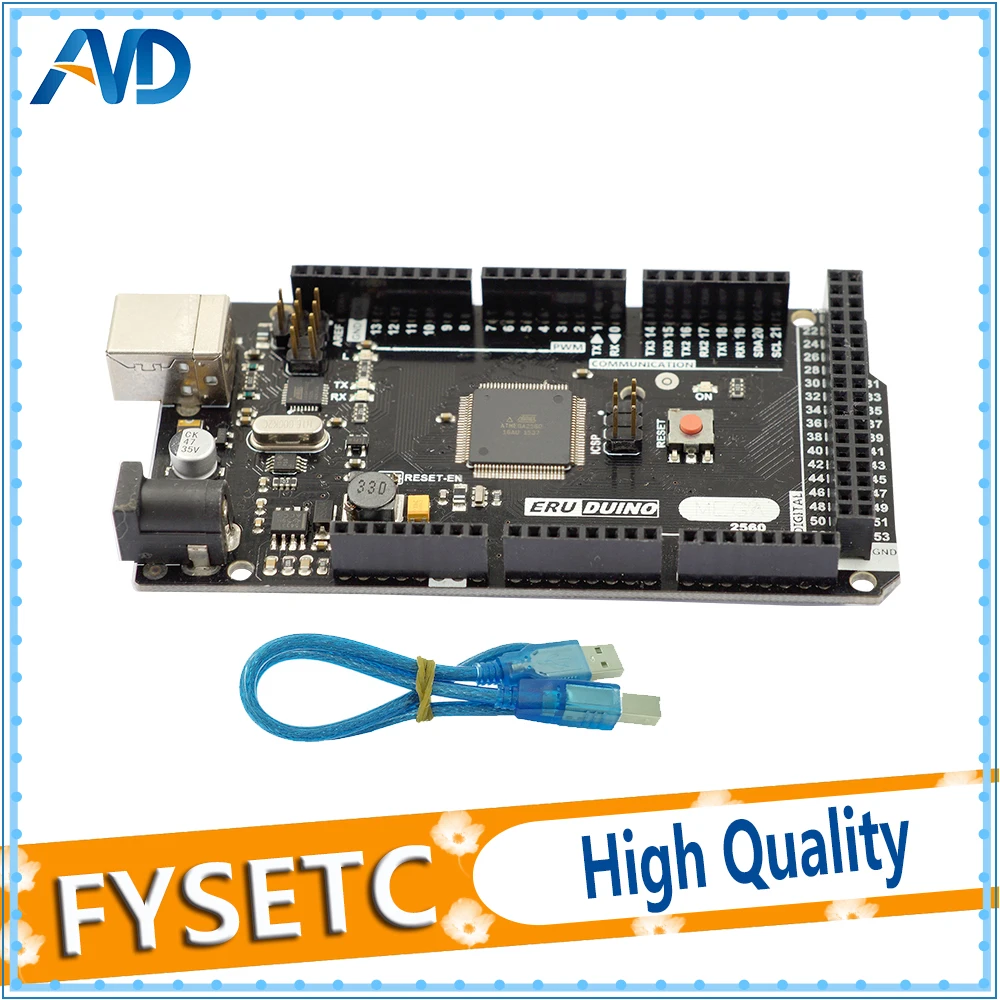 

5pcs Mega 2560 R3 Mega2560 REV3 Atmega2560-16AU CH340G Driver Board Module 5V 16MHz 256KB Memory USB Port With Cable