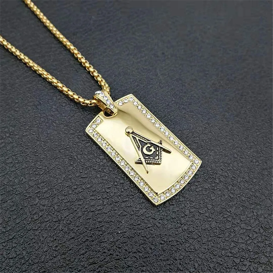 

Hip Hop Iced Out Bling Masonic Symbol Pendant Necklace For Women/Men Gold Color Stainless Steel Free-mason Fashion Jewelry