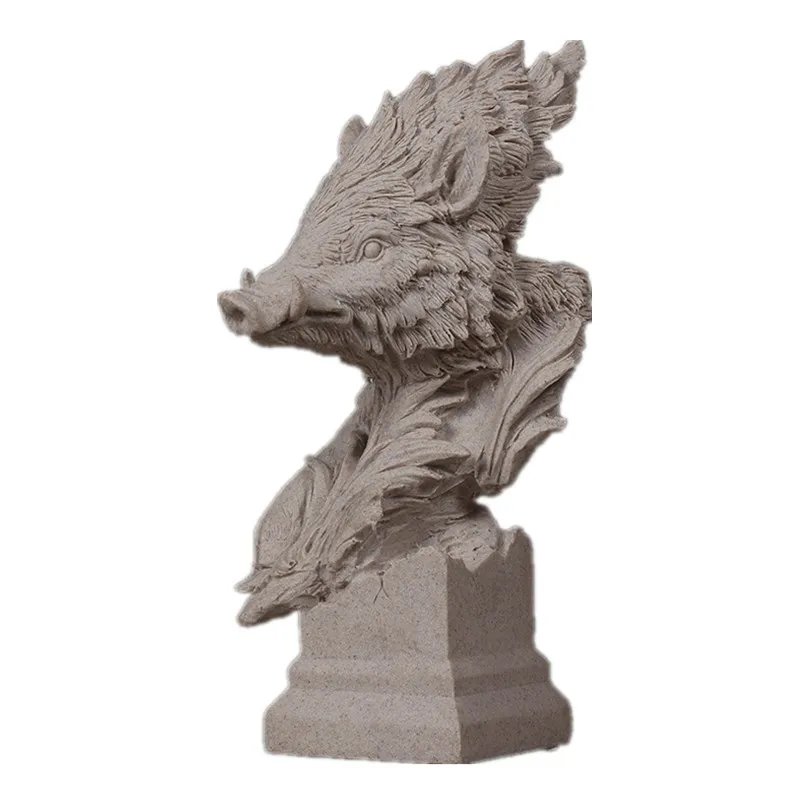  Sandstone Lion Wolf Pig Eagle Horse Head Bust Figurine Animal Statue Resin Art&Craft Home Bedroom C - 32975863272