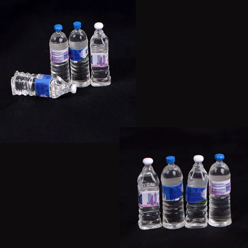 

4pcs1:6 Scale Miniature Toy Doll Food Kitchen Living Room Accessories Kids Gift Pretend Play Toy Dollhouse Mineral Water bottle