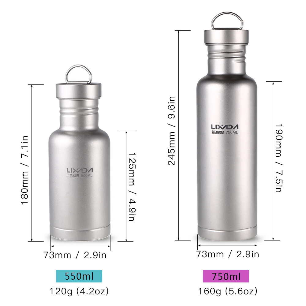 Lixada, 500 мл/750 мл, титановая бутылка для воды+ дополнительная пластиковая крышка, уличная посуда, Спортивная бутылка для воды, фляга для кемпинга, велоспорта, чайник