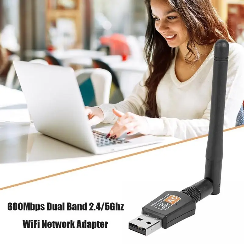 600Mbps Dual Band 2.4/5Ghz Wireless USB WiFi Network Adapter with Antenna