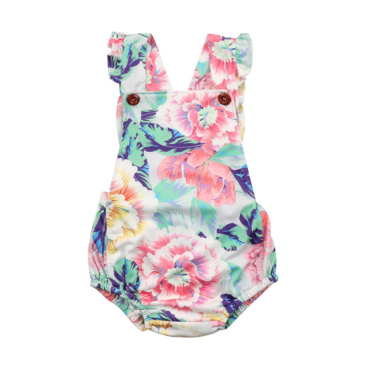 Cute Newborn Baby Girls Bodysuits Floral Sleeve Summer Backless Cotton