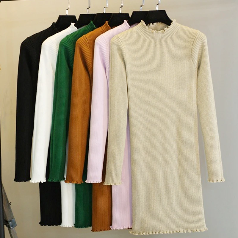 

Autumn Winter Women Sweater Knitting Pullovers Elasticity Casual Jumper Casual Slim Turtleneck Warm Female Long Sweater 6 Colour