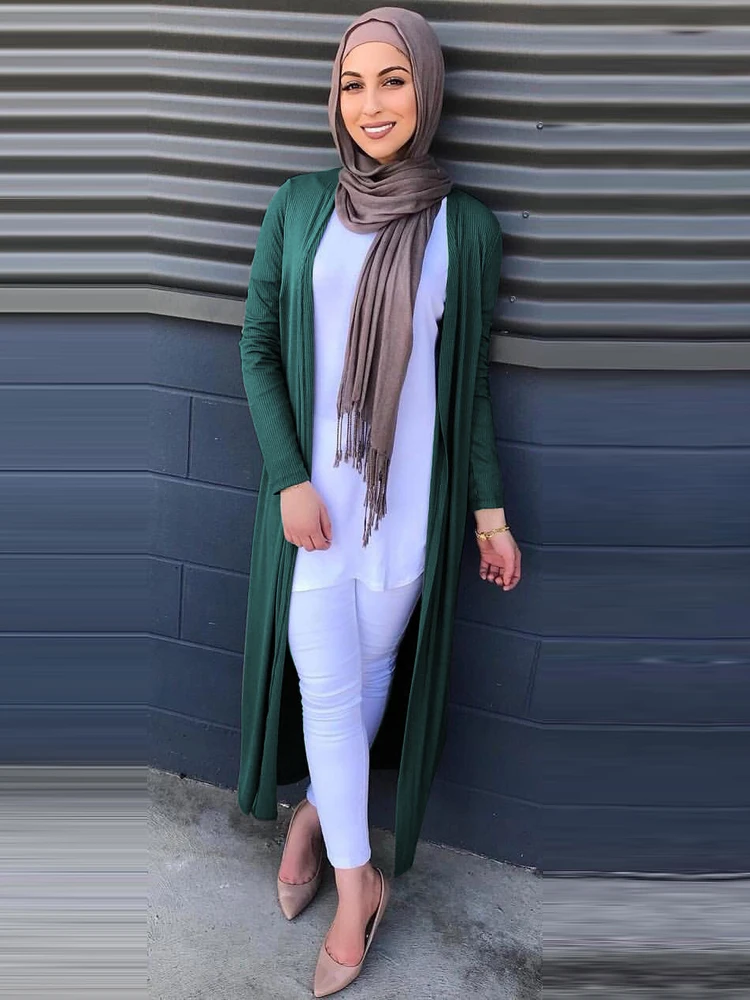 

Arab Women Outwear Muslim Female Knitted Long Cardigan Coats