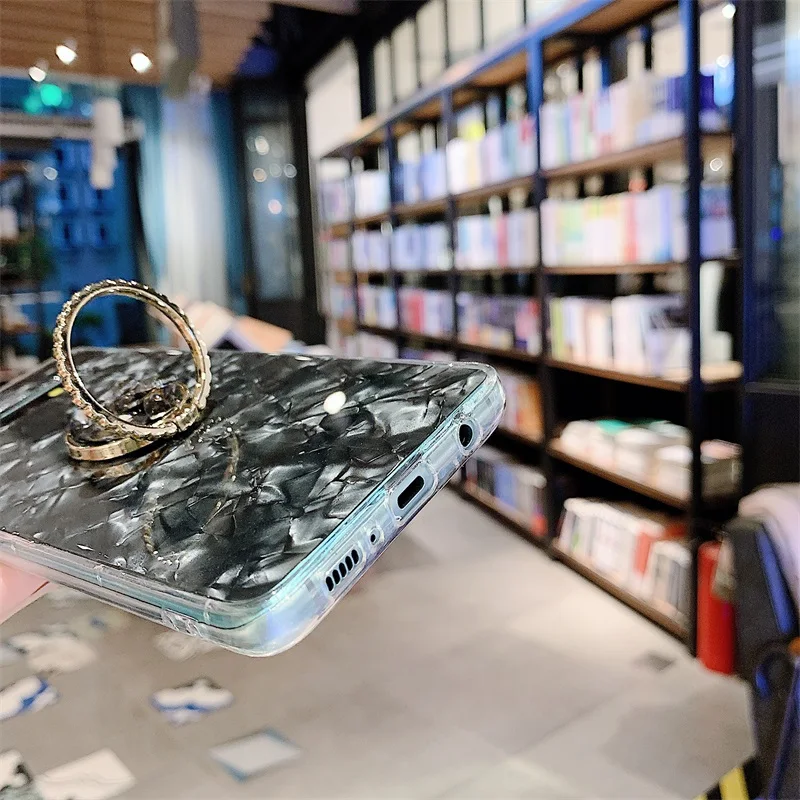 Case For Samsung S10 Plus S10e Note9 Note8 Cover Glitter Rhinestone Finger Holder Marble Girly Cases For Samsung S9 S8 Plus Case (3)