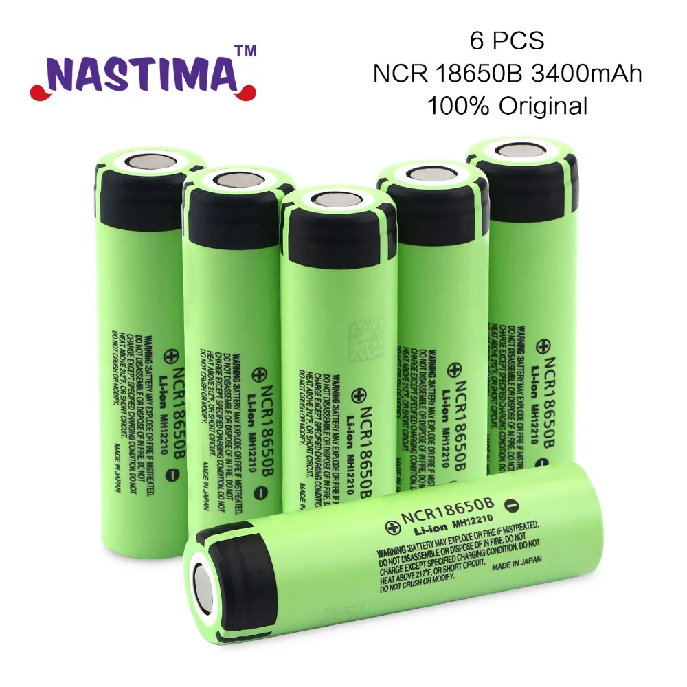 

NASTIMA 6PCS Original Brand NCR18650B 3.7V 3400mAh Rechargeable Li-ion Battery