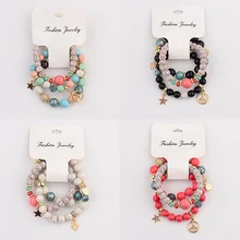 OIQUEI, новинка, 3 шт./партия, женский золотой сплав, звезда, подвески, браслеты, набор, модный, натуральный камень, бусины, браслеты для йоги, Pulsera, ювелирное изделие, подарок