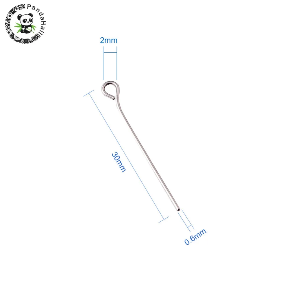 20 Вт, 30 Вт, 40 см/50 см mmNeedles Нержавеющая сталь Eyepins металла, соединительное устройство, ювелирная работа булавки для изготовления ювелирных изделий 200 шт. булавки 0,6 мм отверстие 2 мм PANDAHALL