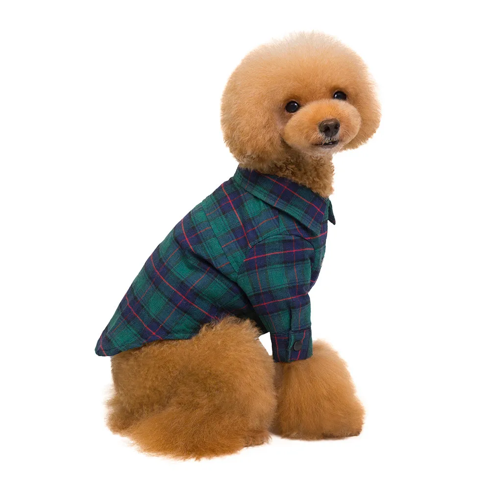 Transer Dog Shirts Winter Cotton Pet Clothes Plaid Teddy Fashion Two-Leg With Traction Hole 18 Dec4 | Дом и сад