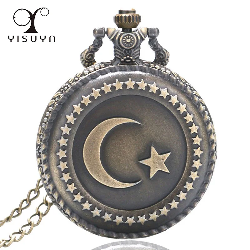 Винтажные карманные часы, флаг Турции, звезда и луна, Полный Охотник, кварцевые, для мужчин, t, с цепочкой, для женщин и мужчин, reloj de bolsillo