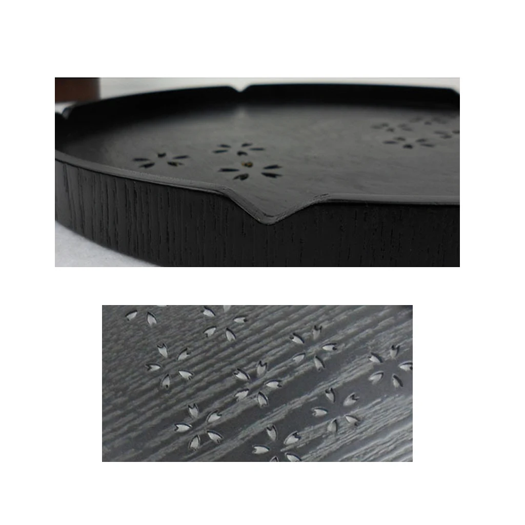 6 Types Serving Tray Wooden Tray Japanese Style Tea Home Hotel Guest Room Dish Round Wood Trays with Hollowed-out Cherry Blossom