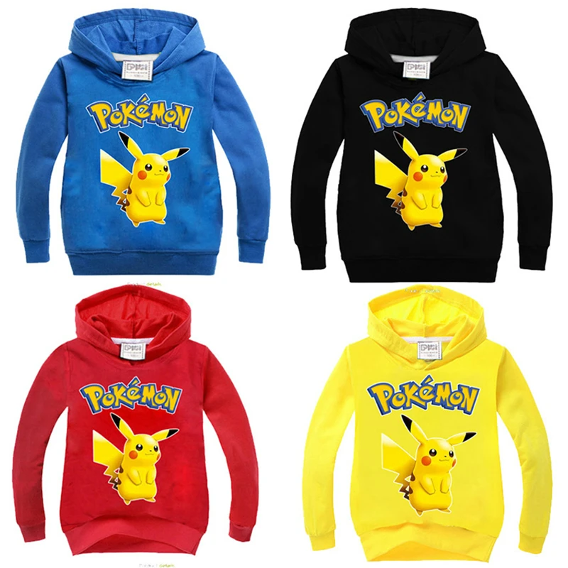

2017 New Autumn sweatshirt Cotton Cartoon POKEMON GO Pikachu Kids boys girls clothes long sleeve hoodies T-shirt retail