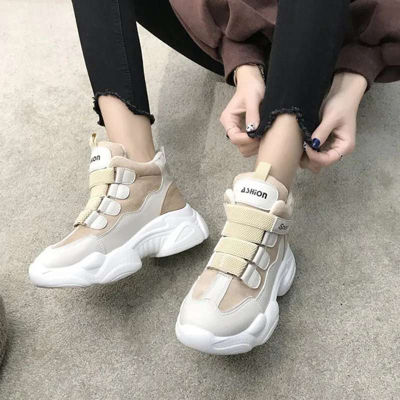 

HEE GRAND 2019 New Fashion Flock Flats Platform Women Hook&Loop Solid Shoes Round Toe Causal Shoes Cross Tied Rubber XWC1479