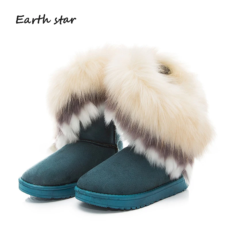 

botas mujer Casual Warm Shoes Women Fashion Brand Snow Boots Lady chaussure Winter Female footware with Fur Mid Calf Boots Brown