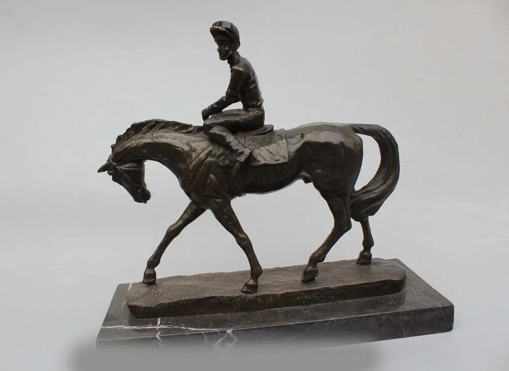 

12"Western Art sculpture Bronze Marble Boy Sit Horse ride a horse Statue sculptu