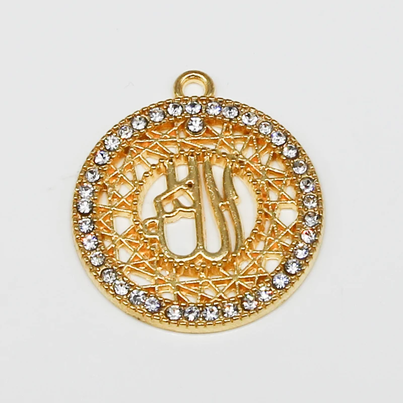 50PCS Free Shipping Gold Religion Muslim Islamic Allah Charm Rhinestone
