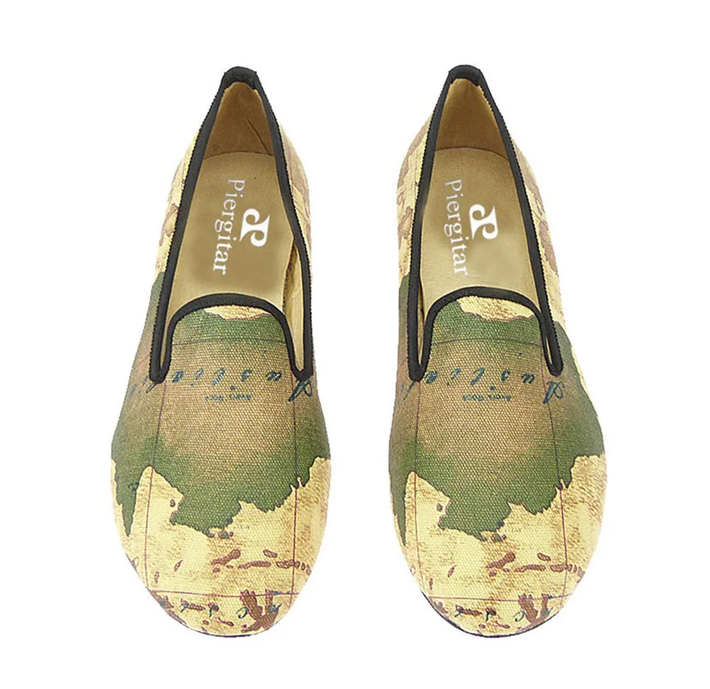 PIERGITAR/Новые ручной работы; женские текстильные туфли с Карта мира в британском стиле; женские повседневные модные женские туфли на плоской подошве; женские лоферы