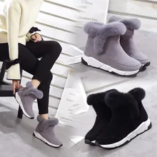 Г., новая зимняя модная женская обувь на танкетке с искусственным мехом в стиле пэчворк женские ботинки теплые зимние женские ботинки на платформе черного и серого цвета