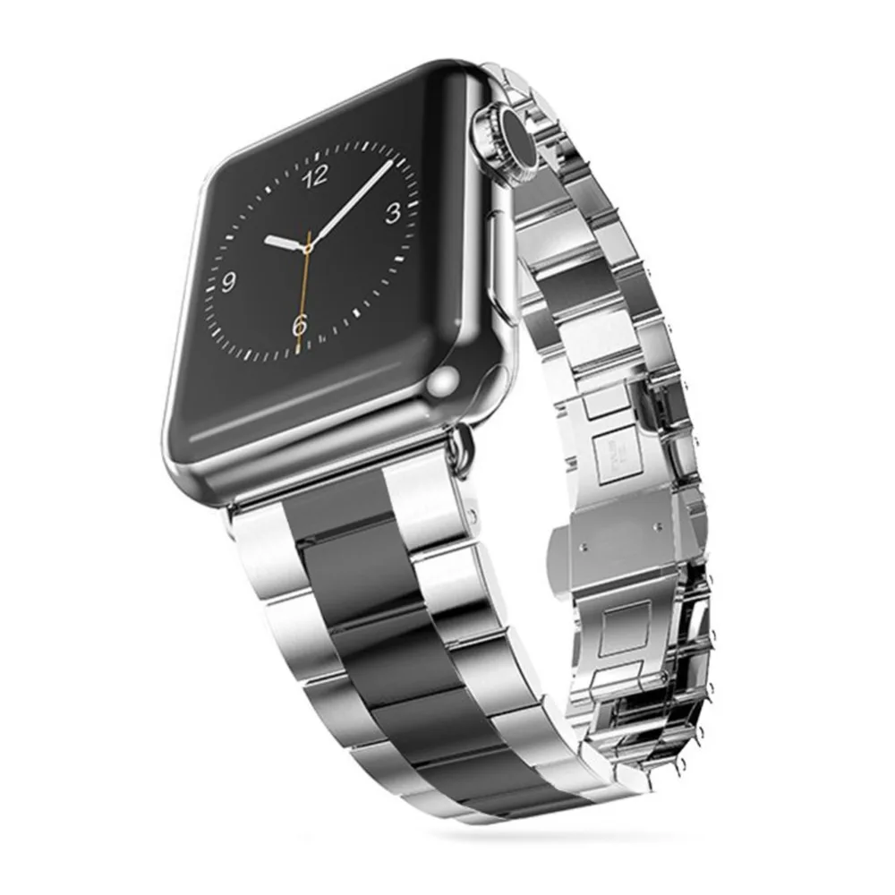 Stainless Steel Butterfly Clasp Metal Smart Watch Bands Strap For Apple