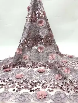 

African Lace Fabric With Sequins 5 Yards/lot 2018 Hot Sequins Fabric High Quality Tulle Sequins Lace Fabric For Evening Dres