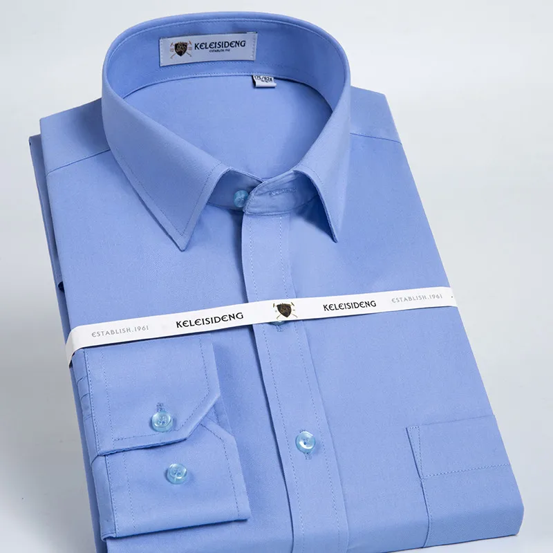 

Solid Men Dress Shirts for Business Long Sleeve Plain Social Shirt Male Regular Fit Quality Work Office with Front Pocket Soft