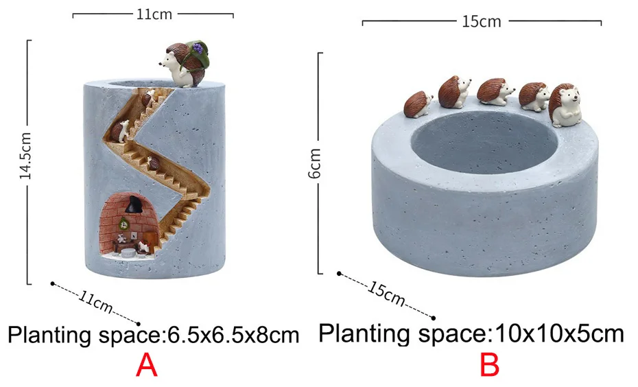 Cartoon Animals Resin Hydroponics Succulent Plant Hedgehog Flower Pot Planter Garden Craft Decor Micro Landscape Potted Plant