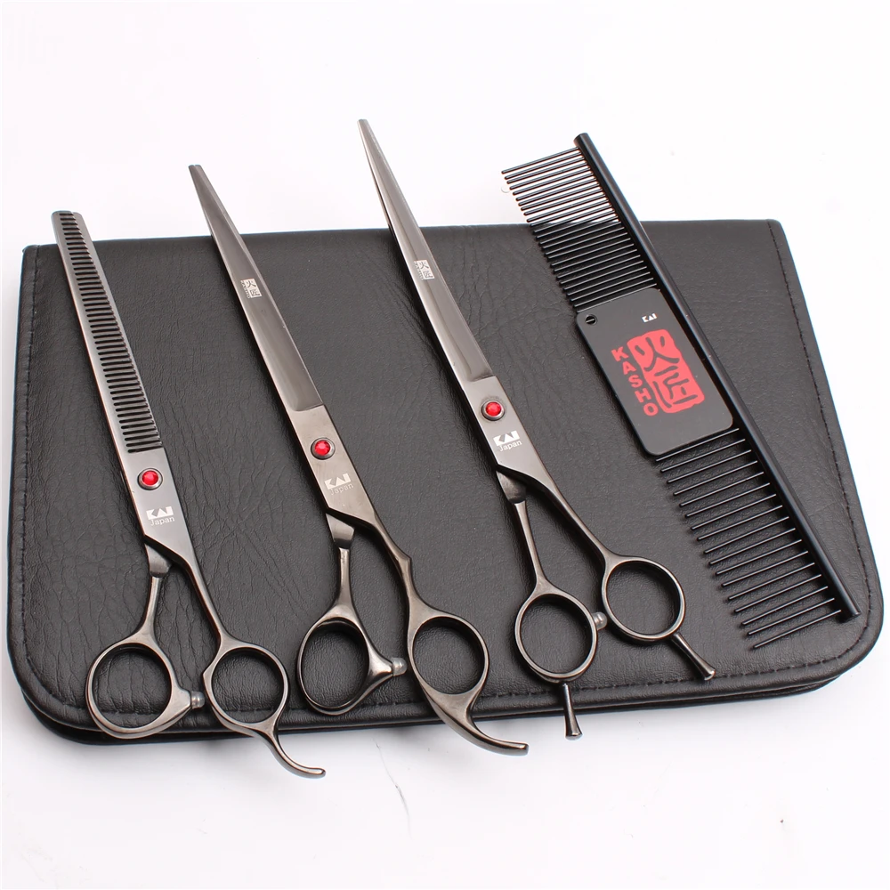 

H3005 4Pcs 8.0" 22cm Kasho Japan 440C Hairdresser For Dog Animal Flur Clippers Grooming-for-dog Professional Pets Hair Scissors