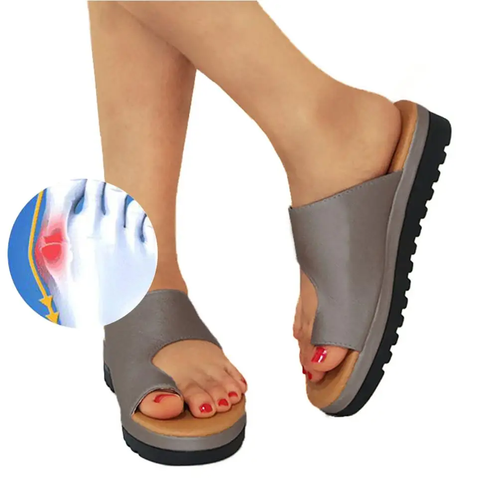 

Women Comfy Platform Sandal Shoes Feet Correct Thickened Street PU Leather Dating Shopping Flat Sole Women Sandal