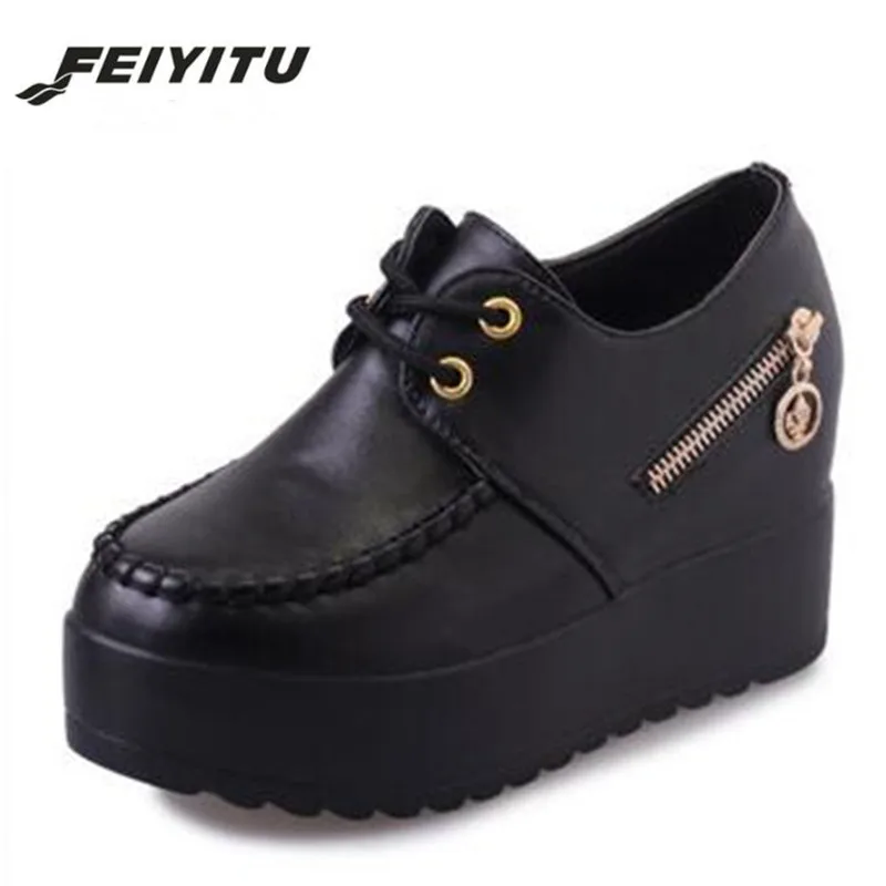 FeiYiTu криперы, женская обувь zapatos mujer; популярная обувь Повседневное Винтаж на резиновой подошве обувь на платформе Для женщин женские туфли на плоской подошве плюс размер 35–39