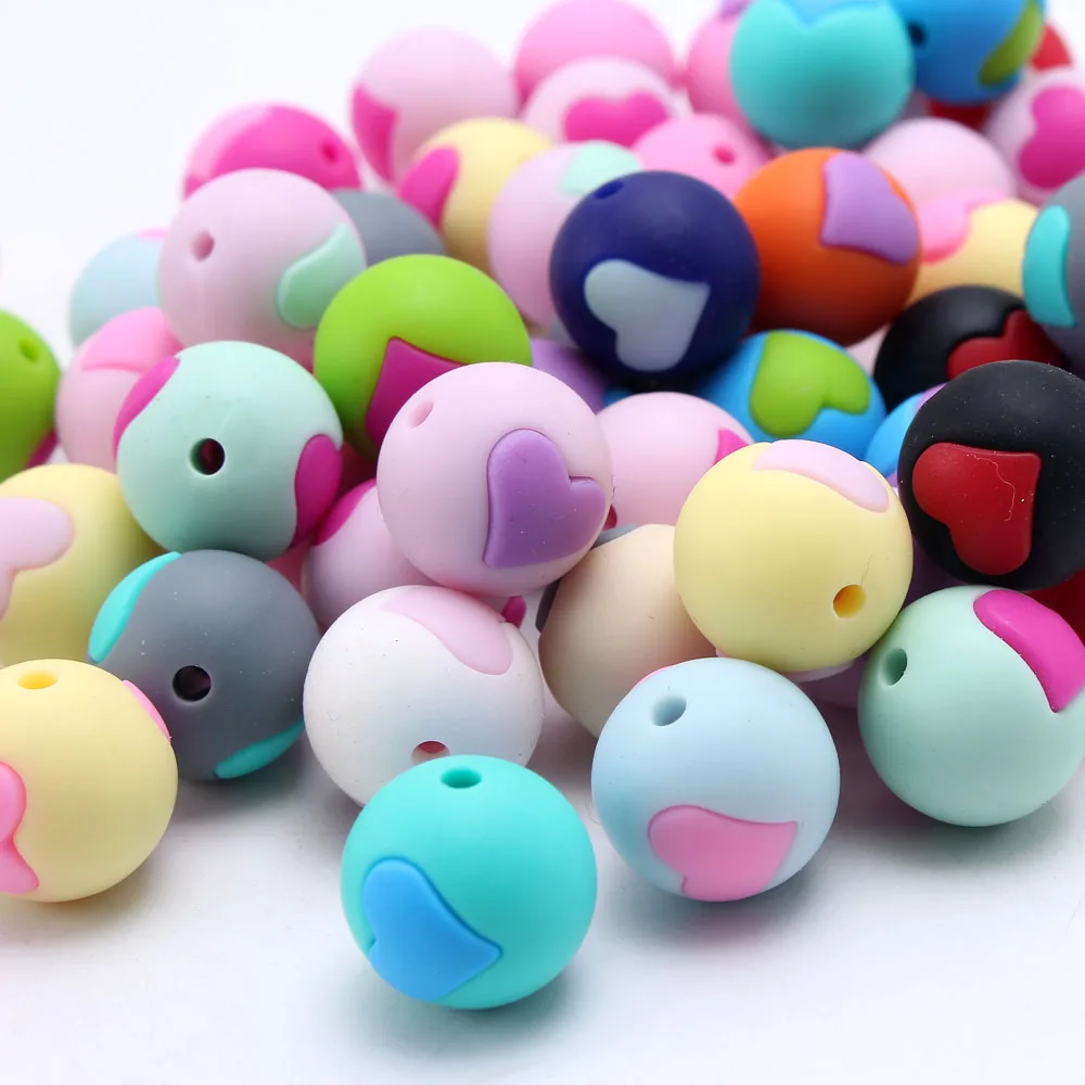 SL261 (6),$5.85-10pc,$17.4-30pc,$25-50pc.Silicone Beads Round Safe Teething Teether Baby DIY Toy Chewing Loose Beads With Heart For Necklace Pacifier Clip 10pcsJPG