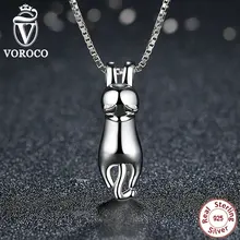 VOROCO Alta Calidad Suave 925 Precioso Gato de Cola Larga de los Collares y Colgantes de Plata de Ley S925 Joyería de Moda N032