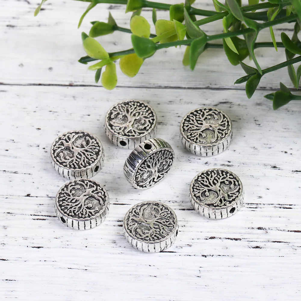 

DoreenBeads Zinc Based Alloy Antique Silver Spacer Beads Round Tree DIY Findings About 15mm( 5/8") Dia,Hole: Approx 1.9mm, 5 PCs