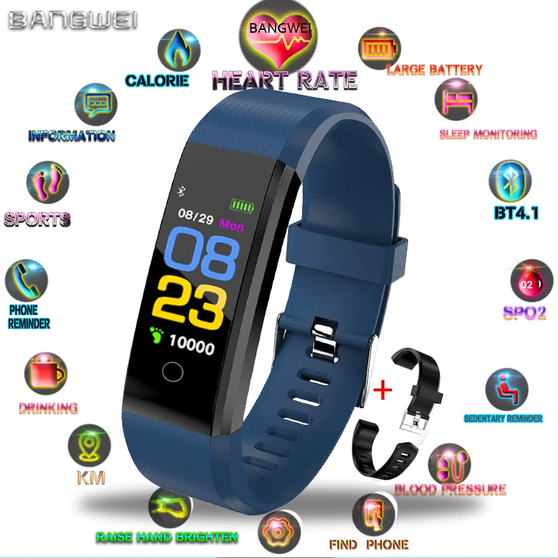 

2019 BANGWEI Smart Watch Men Women Wristwatch Sport Fitness tracker Pedometer Heart Rate Blood Pressure Watches LED Smartwatch