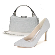 Sparkling glitter pointed toe pumps fashion shoes with matching clutch bag bling bling kit silver red party queen set prom kit