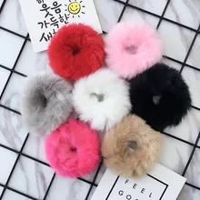 

New Fashion Children Kids Pom Pom Faux Fur Winter Elastic Hair Bands Bunny Babygirl Headwear Head Wear White Pink Gray Red