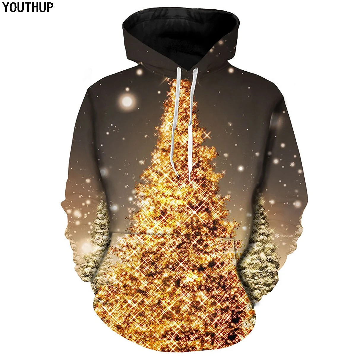 YOUTHUP Christmas 3d Hoodies Men Women Hooded Golden Tree Print Funny Sweatshirts Pullover Tracksuit Plus Size | Мужская одежда