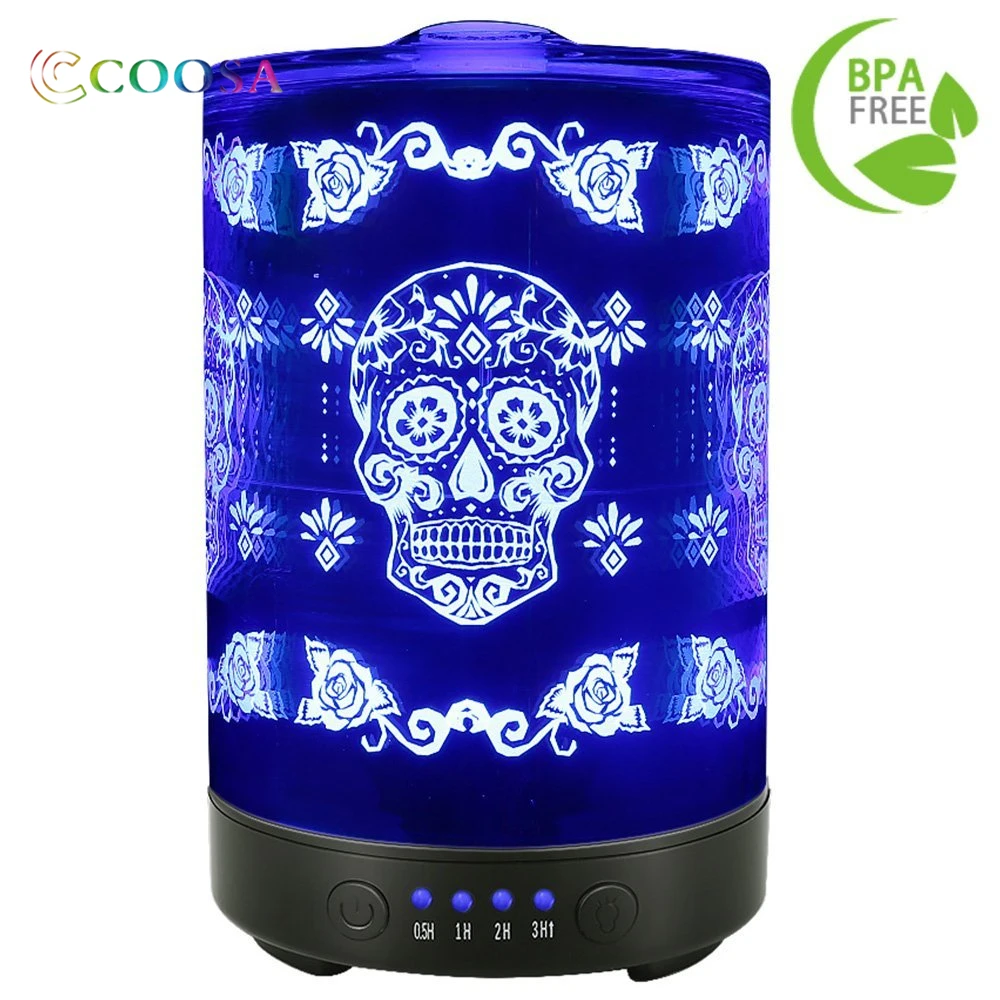 

Shipping From Russia Noiseless Humidifier Skull Flower Pattern 100ml Aroma diffuser 7 Colors Night Light For Chrismas Home Decor
