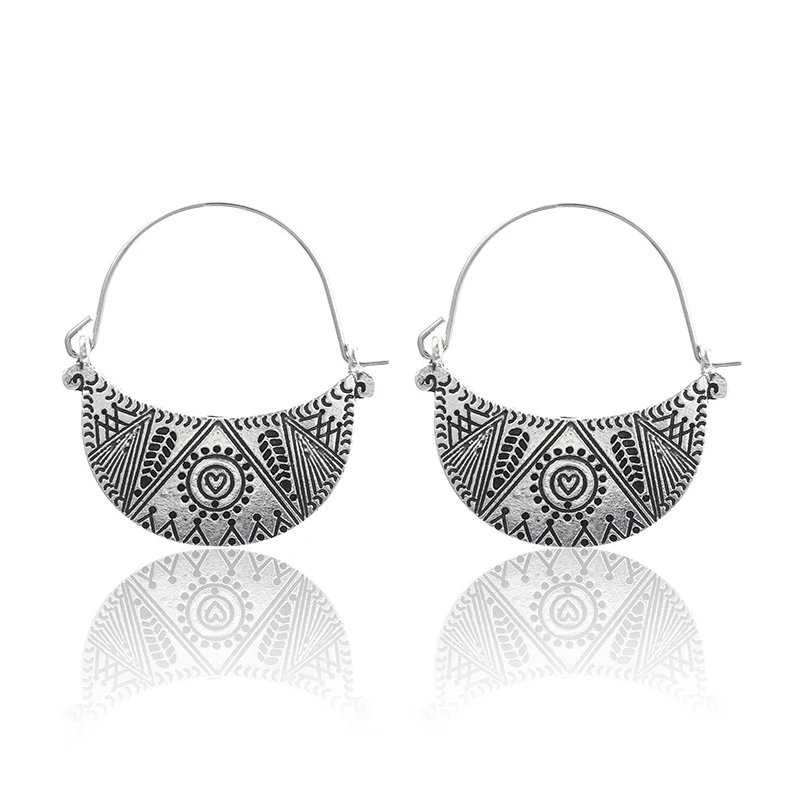 

E0484Boho Fashion Jewelry Ear Hook Earrings Moon Shaped Tibetan Silver Personality Hanging Earrings For Women Brinco