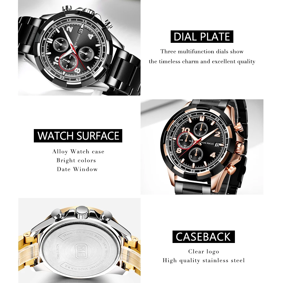 MINIFOCUS Men Watch Date Week Sport Mens Watches Chronograph Top Brand Luxury Waterproof Stainless Quartz Male Business Clock