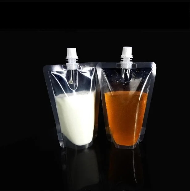 250 300ml 11*17+3.5cm 50pcs Self stand up nozzle bag transparent juice bag disposable beverage