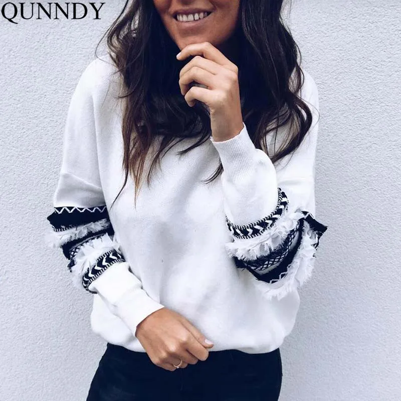 Qunndy 2018 Winter Patchwork Hoodies Women New Fashion