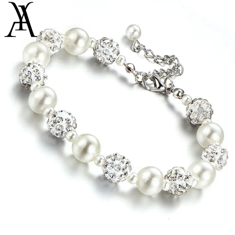 

Fashion Crystal Beads Bracelet Charm Simulated Pearl Bracelets For Women Bileklik Armbanden Voor Vrouwen Wedding Jewelry Gift