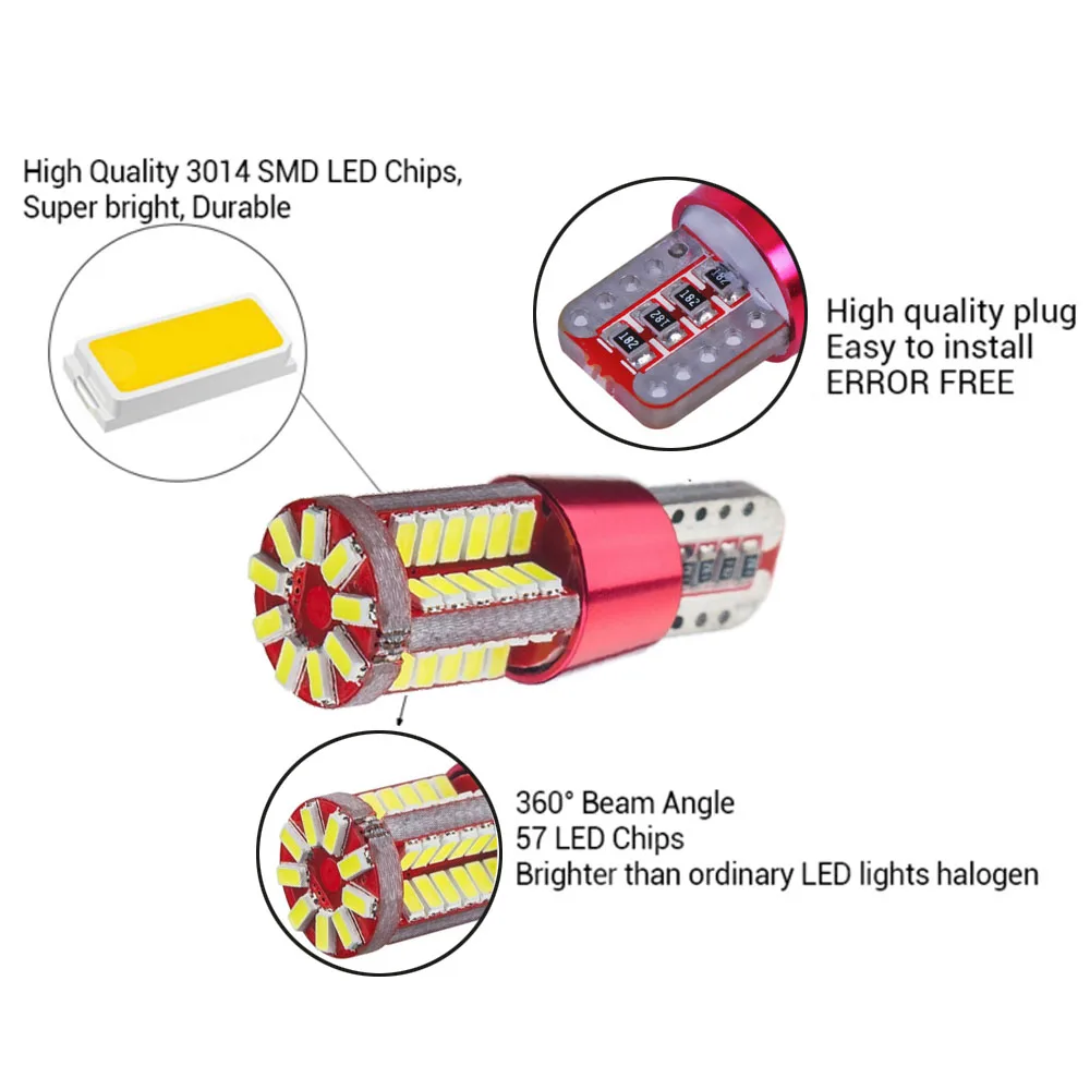 2 шт. ошибок T10 2,2 W CANBUS W5W 194 168 3014 SMD 57 светодиодный просвет белое свечение, теплое белое свечение, парковка светильник