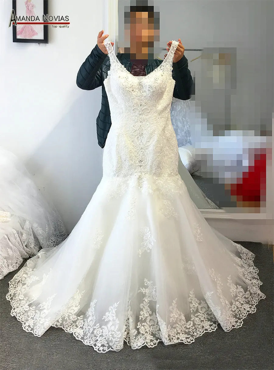 

Amanda Novias Real Work Wedding Dress Mermaid Style with straps bride dress